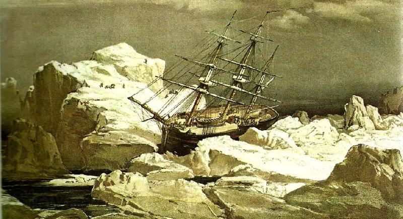 unknow artist robert mcclures skepp investigator sitter fast i isen norr om bankon Norge oil painting art